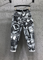 Original New Letter Geometry Printed Denim Pants Autumn