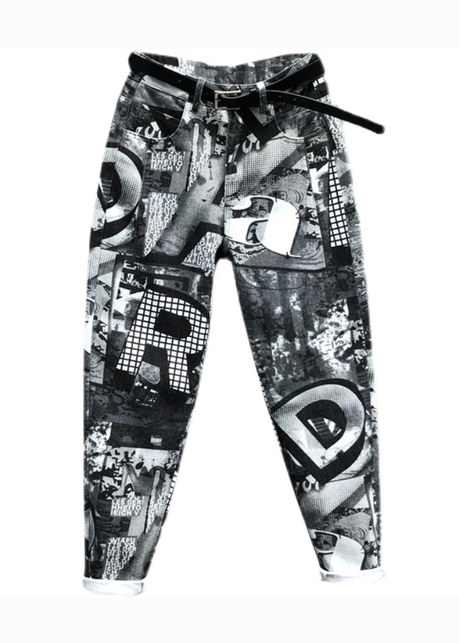 Original New Letter Geometry Printed Denim Pants Autumn