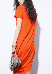 Original Orange Wrinkled Asymmetrical Mid Dress Summer