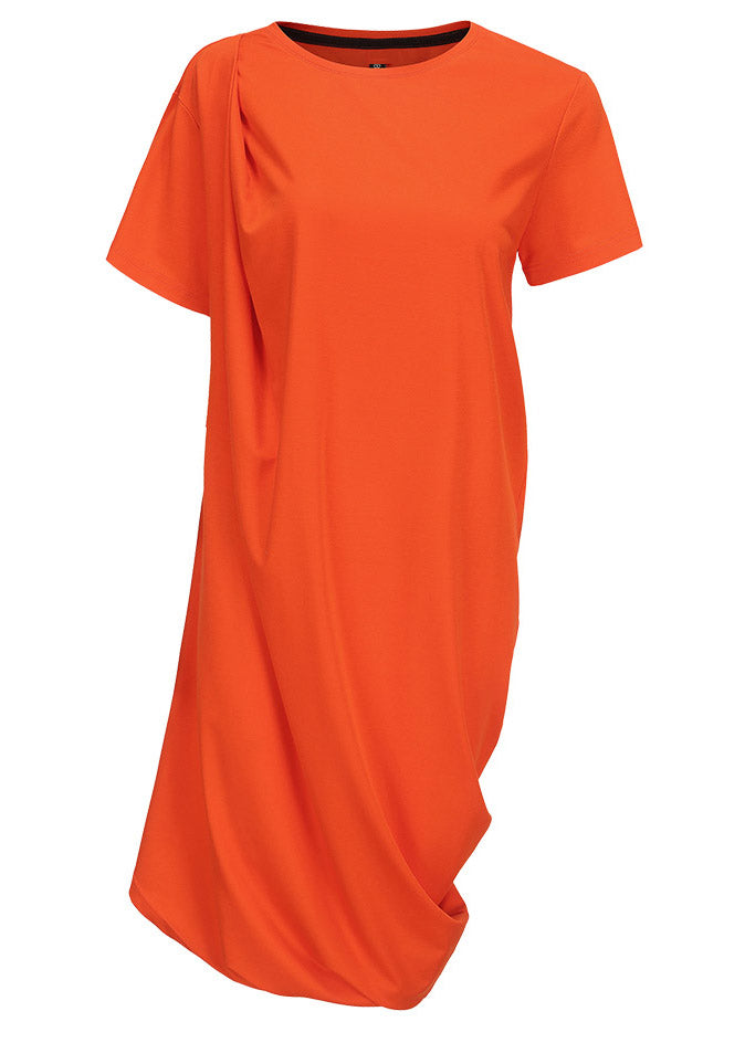 Original Orange Wrinkled Asymmetrical Mid Dress Summer