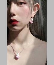 Original Pink Sterling Silver Zircon Little Rabbit Glow Pendant Necklace