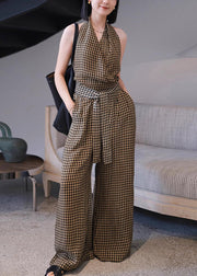 Original Plaid Tank Top And High Waist Wide Leg Pants Two Pieces Summer