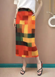 Original Rainbow Plaid Printed Pleated High Waist Skirt Summer