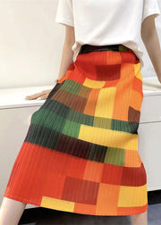 Original Rainbow Plaid Printed Pleated High Waist Skirt Summer