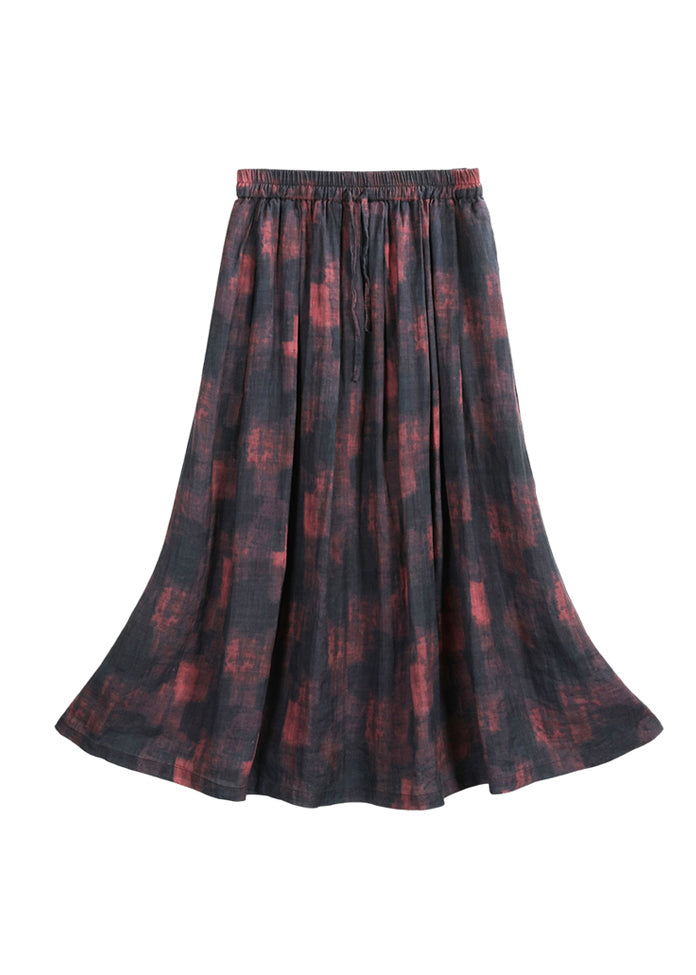 Original Retro Tie Dye Cinched Elastic Waist Linen Skirt Spring