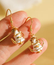 Original White Sterling Silver Overgild Teacup Squirrel Drop Earrings