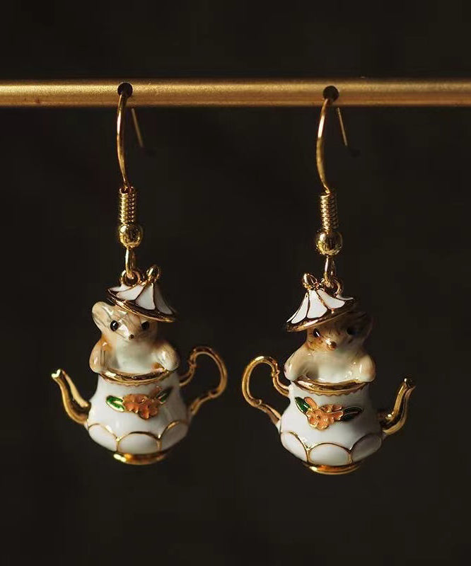 Original White Sterling Silver Overgild Teacup Squirrel Drop Earrings