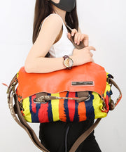 Original Yellow High-Capacity Patchwork Cowhide Outdoor Travel Shoulder Bag