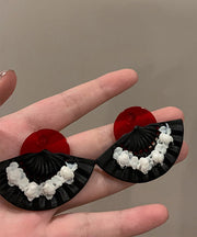 Oversize Black Red Acrylic Painted Fan Hoop Earrings