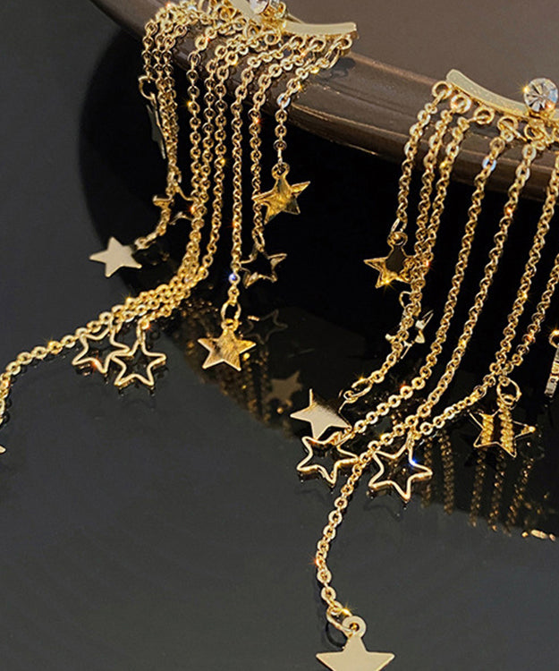 Oversize Gold Alloy Star Tassel Drop Earrings