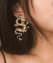 Oversize Gold Sterling Silver Overgild Dragon Drop Earrings