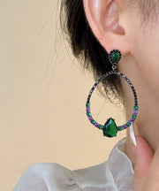 Oversize Green Sterling Silver Inlaid Zircon Water Drop Gem Stone Hoop Earrings