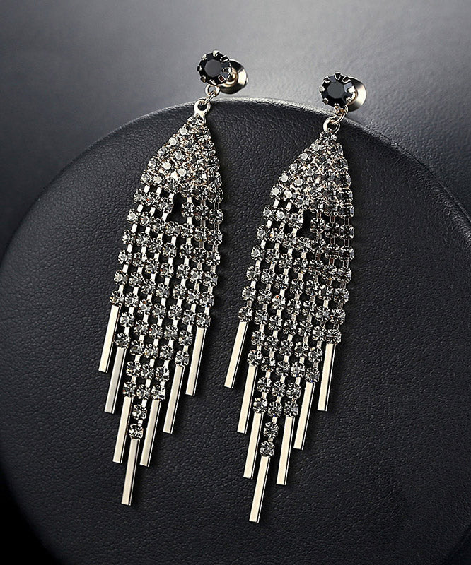 Oversize Grey Zircon Tassel Drop Earrings