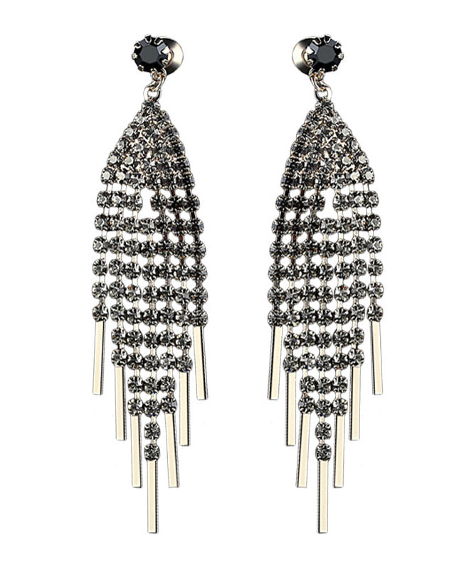 Oversize Grey Zircon Tassel Drop Earrings