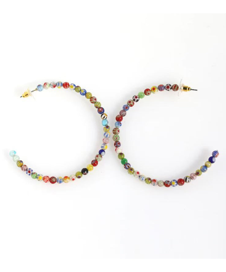 Oversize Rainbow Stainless Steel Coloured Glaze Beading Hoop Earrings