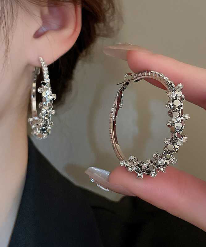 Oversize Silk Sterling Silver Alloy Zircon Sequins Hoop Earrings