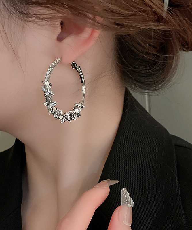 Oversize Silk Sterling Silver Alloy Zircon Sequins Hoop Earrings