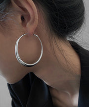 Oversize Silk Sterling Silver Big Circle Hoop Earrings