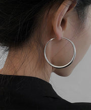 Oversize Silk Sterling Silver Big Circle Hoop Earrings