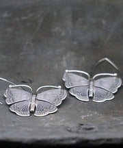 Oversize Silk Sterling Silver Butterfly Hoop Earrings