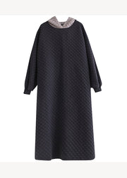 Oversized Black Hooded Fine Cotton Filled Long Dresses Winter