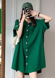 Oversized Green Peter Pan Collar Button Cotton Shirts Tops Summer