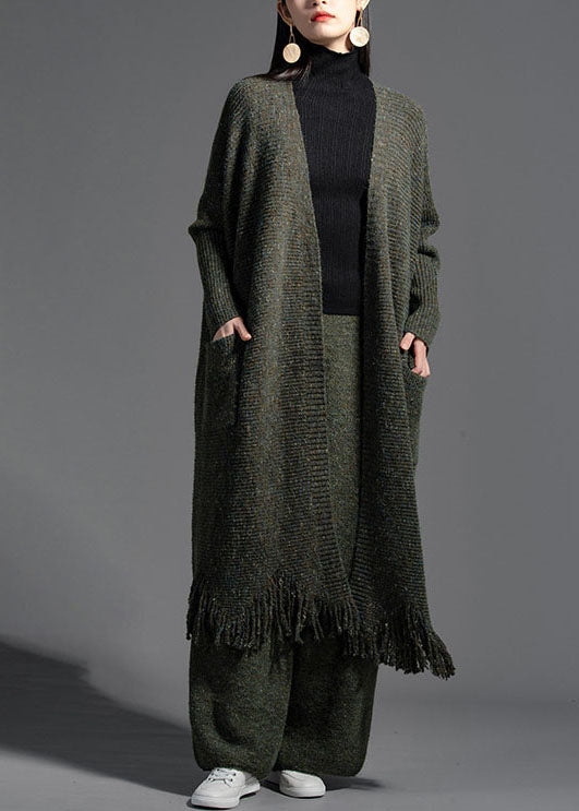 Oversized Green Tasseled Knit Loose Cardigan Spring