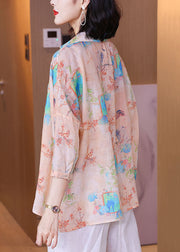 Oversized Pink Peter Pan Collar Print Patchwork Linen Shirt Tops Summer