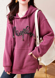 Oversized Rose Hooded Pockets Warm Fleece Sweatshirts Top Winter