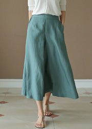 Peacock Blue Elastic Waist Solid Wide Leg Pants