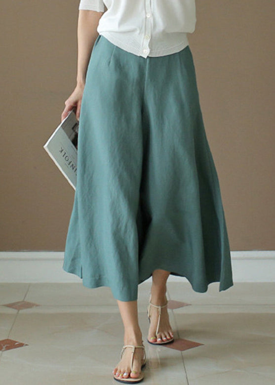 Peacock Blue Elastic Waist Solid Wide Leg Pants