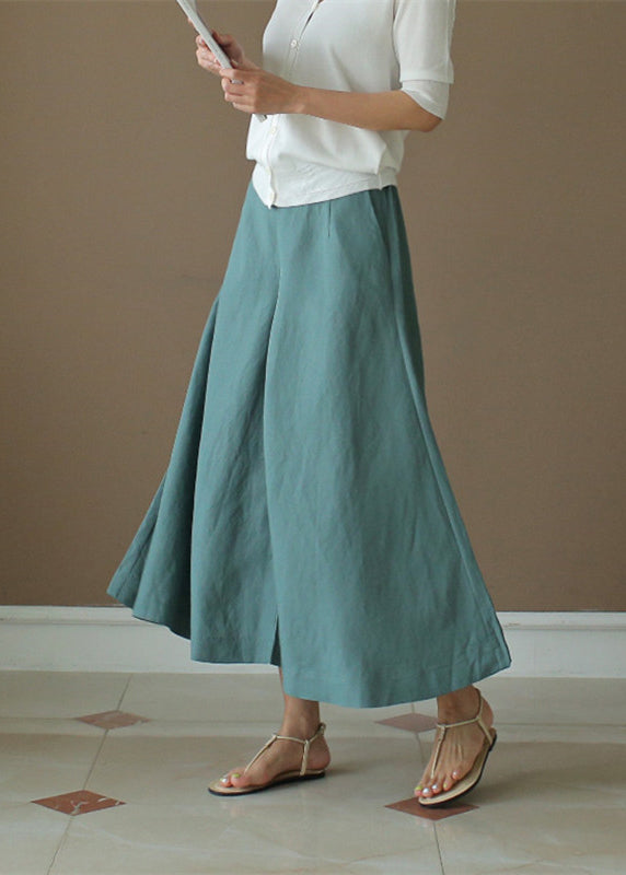 Peacock Blue Elastic Waist Solid Wide Leg Pants