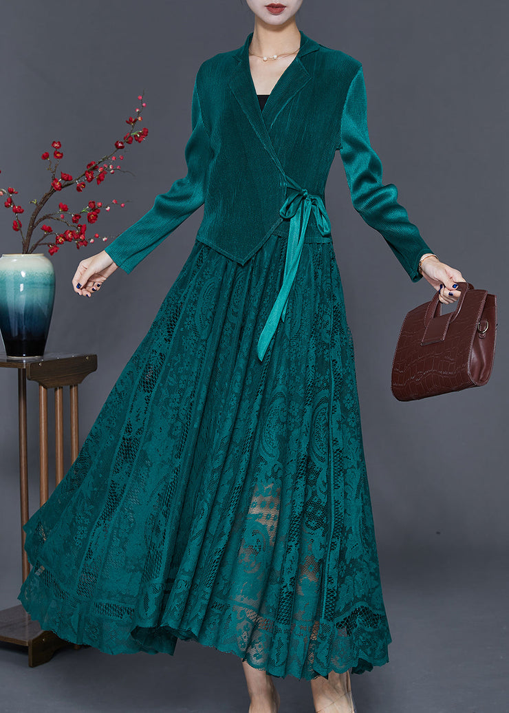 Peacock Green Patchwork Silk Velour Cinched Dress Exra Large Hem Fall