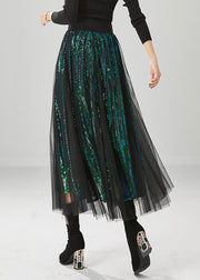 Peacock Green Silm Fit Tulle A Line Skirts Sequins Fall