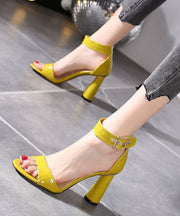 Peep Toe Yellow Ankle Strap Heels Buckle Strap Chunky Sandals