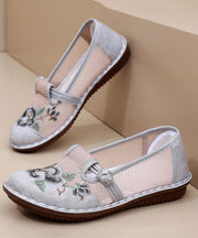 Pink Breathable Mesh Handmade Embroidery Flat Feet Shoes