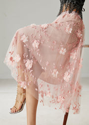 Pink Floral Tulle Beach Skirts Embroidered Summer