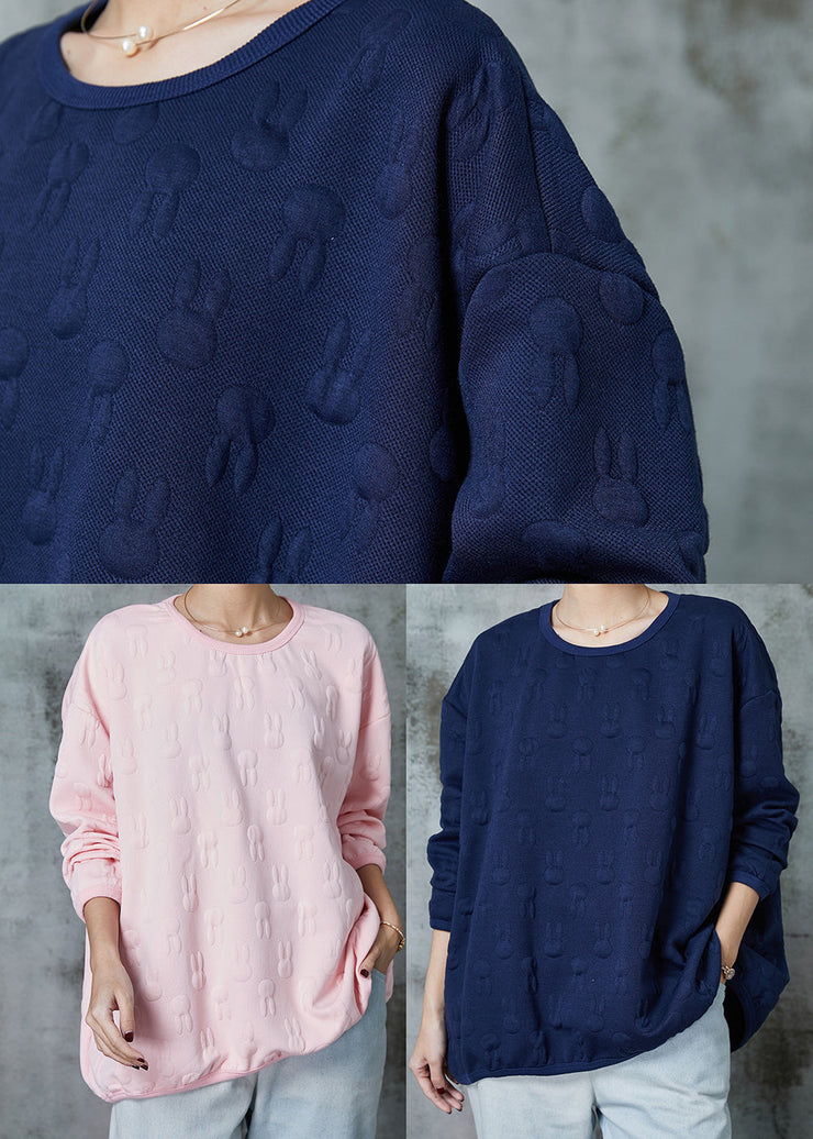 Pink Jacquard Cotton Sweatshirts Top Oversized Spring