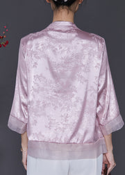 Pink Jacquard Silk Chinese Style Shirt Top Embroidered Spring