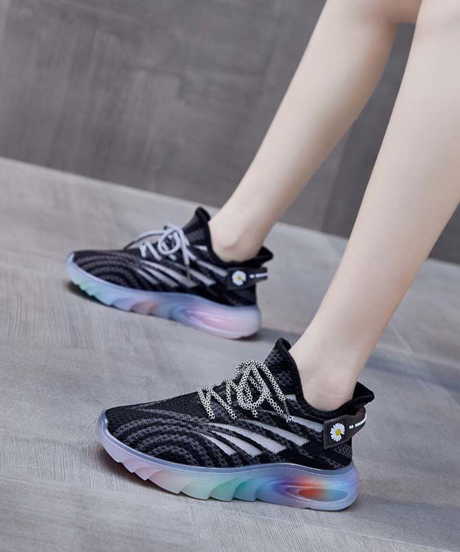 Pink Lace Up Splicing Breathable Mesh Platform Sport Shoes