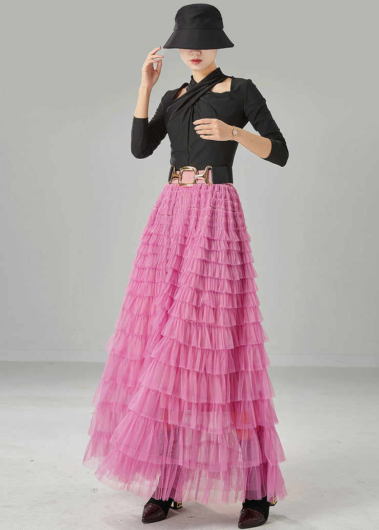 Pink Layered Tulle Beach Skirts High Waist Summer