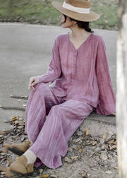 Pink Linen Two Piece Set Asymmetrical Wrinkled Spring