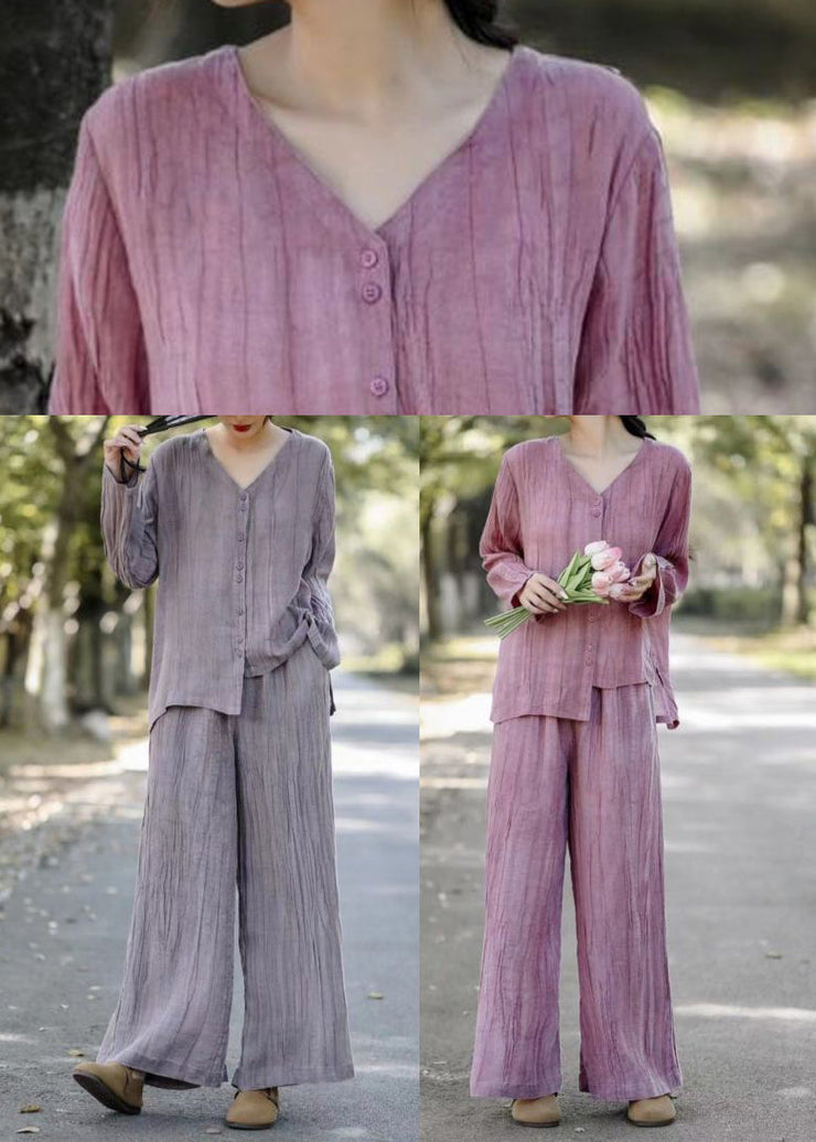 Pink Linen Two Piece Set Asymmetrical Wrinkled Spring