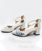 Pink Lotus Splicing Chunky Sandals Pointed Toe Buckle Strap