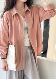 Pink Patchwork Button Corduroy Top Long Sleeve