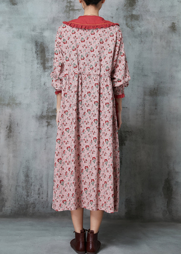 Pink Patchwork Linen Holiday Dresses Embroidered Print Spring