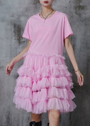 Pink Patchwork Tulle Party Dress Oversized Summer