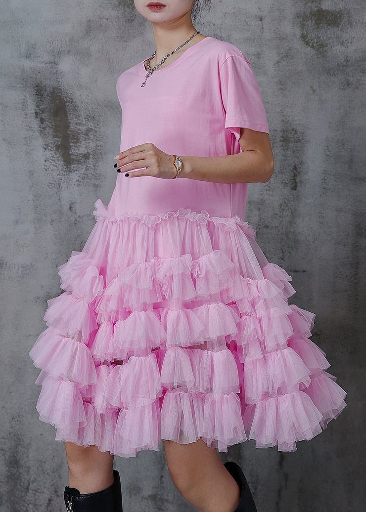 Pink Patchwork Tulle Party Dress Oversized Summer