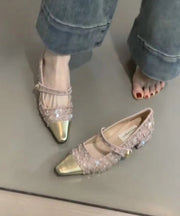 Pink Sequins Buckle Strap Splicing Chunky Heel Loafers