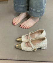 Pink Sequins Buckle Strap Splicing Chunky Heel Loafers